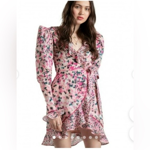 Rococo Sand MIMI Pastel Ruffled Wrap Mini Dress - Picture 2 of 8